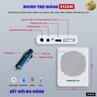 Máy Trợ Giảng Không Dây Takstar E126W - Micro Trợ Giảng 8W Nhỏ Gọn Chuyên Dùng Cho Giáo Viên, Giảng Viên, Hướng Dẫn Viên, Sử Dụng Liên Tục Đến 8 Giờ