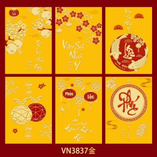 BAO LÌ XÌ TẾT 2024, Bao Lì Xì nền đỏ vàng chữ in nổi  vàng nhũ  ( 1goi 6 cái 6 mẫu )