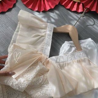 SET ÁO DÀI CỔ REN NUDE CỔ V ĐÍNH NƠ+ QUẦN SUÔN TRẮNG