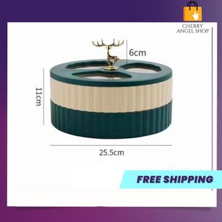 Khay Đựng Bánh Kẹo Mứt Tết 2 Tầng Phong Cách Châu Âu Tay Cầm Hình Hươu Vàng Có Nắp Đậy Bảo Vệ Đồ Ăn - cherryangleshop/ có sỉ