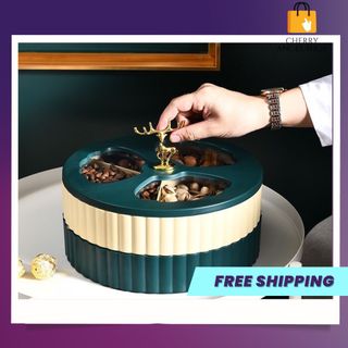 Khay Đựng Bánh Kẹo Mứt Tết 2 Tầng Phong Cách Châu Âu Tay Cầm Hình Hươu Vàng Có Nắp Đậy Bảo Vệ Đồ Ăn - cherryangleshop/ có sỉ