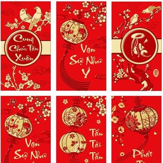 Combo 6 bao lì xì đỏ ngày tết 9x16.3cm