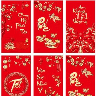 Combo 6 bao lì xì đỏ ngày tết 9x16.3cm