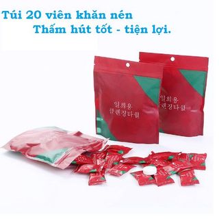 TÚI 20 VIÊN KHĂN GIẤY NÉN DÙNG 1 LẦN , KHĂN KHÔ NÉN VIÊN KẸO ĐỎ HÀN QUỐC - BỊCH 20 VIÊN KHĂN NÉN GIÁ SỈ