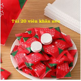 TÚI 20 VIÊN KHĂN GIẤY NÉN DÙNG 1 LẦN , KHĂN KHÔ NÉN VIÊN KẸO ĐỎ HÀN QUỐC - BỊCH 20 VIÊN KHĂN NÉN GIÁ SỈ