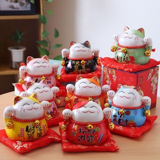 MÈO THẦN TÀI ỐNG HEO BẰNG SỨ 12X9X10CM