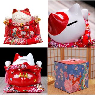 MÈO THẦN TÀI ỐNG HEO BẰNG SỨ 12X9X10CM