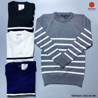 Áo len Cổ tròn nam Hàn Quốc dáng Ôm body họa tiết kẻ màu Đen dễ phối đồ Hà Đinh Tronkecanguoi-m9-den