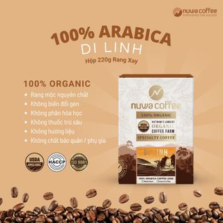 Cà phê Rang Xay(bột) Arabica Hữu Cơ 100% nguyên chất Di Linh, , hộp 220g, chua thanh,vị đắng nhẹ giá sỉ