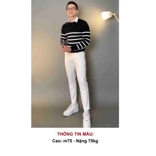 Áo len Cổ tròn nam Hàn Quốc dáng Ôm body họa tiết kẻ màu Đen dễ phối đồ Hà Đinh Tronkecanguoi-m9-den