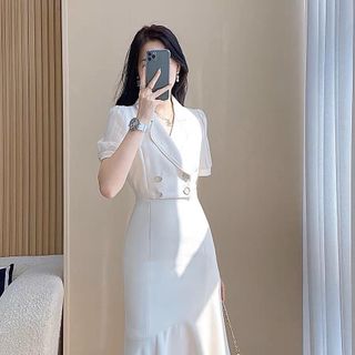 Đầm cổ vét đuôi cá sang trọng hàng cao cấp