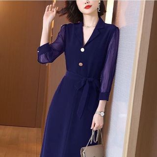 Đầm cổ vest tay voan sang trọng hàng
