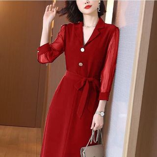 Đầm cổ vest tay voan sang trọng hàng