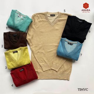 Áo Len nam màu Đỏ Cổ tim Tay dài dáng Ôm body Trơn hàng cao cấp Hà Đinh timvisco-do