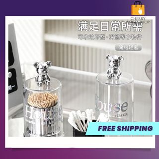 Hộp, lọ Đựng Tăm, Tăm Bông Ngoái Tai Để Bàn Trong Suốt Hình Gấu Nhỏ Sang Trọng Chống Bụi Bằng Nhựa/ Có Sỉ
