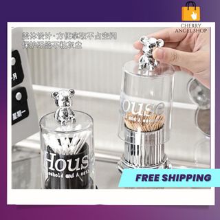 Hộp, lọ Đựng Tăm, Tăm Bông Ngoái Tai Để Bàn Trong Suốt Hình Gấu Nhỏ Sang Trọng Chống Bụi Bằng Nhựa/ Có Sỉ