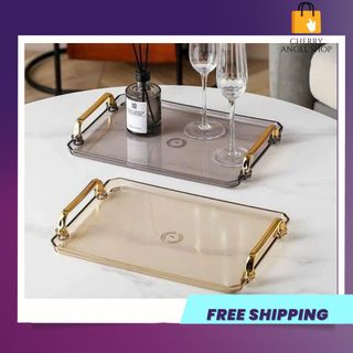 (HOT) Khay nhựa hình chữ nhật Đựng Bánh Kẹo - Khay Đựng Ly Tách Ấm Trà, Khay Mạ Vàng Cao Cấp Sang Trọng Trang Trí Nhà Bếp/ Có sỉ