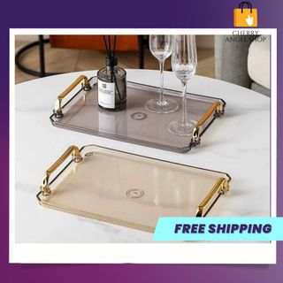 (HOT) Khay nhựa hình chữ nhật Đựng Bánh Kẹo - Khay Đựng Ly Tách Ấm Trà, Khay Mạ Vàng Cao Cấp Sang Trọng Trang Trí Nhà Bếp/ Có sỉ