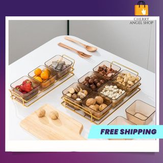 Khay Mứt Tết, Khay Đựng Mứt Tết 6 Ngăn Có Nắp Đậy Đựng Bánh Kẹo, Giá Inox 304 Mạ Vàng Titan Siêu Bền/ có sỉ