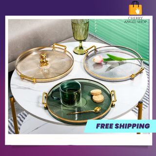 (HOT) Khay Đĩa Tròn Đựng Bánh Kẹo - Khay Đựng Ly Tách Ấm Trà, Khay Mạ Vàng Cao Cấp Sang Trọng Trang Trí Nhà Bếp/ Có sỉ