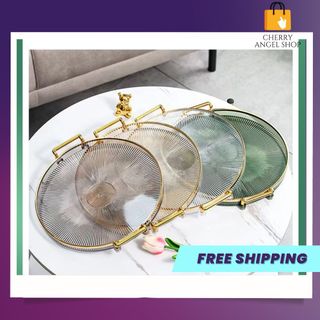 (HOT) Khay Đĩa Tròn Đựng Bánh Kẹo - Khay Đựng Ly Tách Ấm Trà, Khay Mạ Vàng Cao Cấp Sang Trọng Trang Trí Nhà Bếp/ Có sỉ