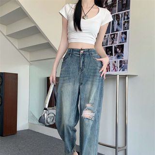 QUẦN BAGGY BÒ RÁCH GỐI