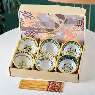 Bộ Quà Tặng Chén Bát Sứ 6chén 6đũa hoa văn sang trọng ( Hàng, Giá Tận Xưởng )