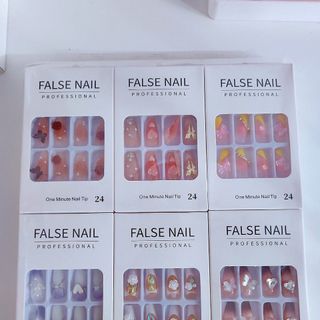 HỘP 24 MÓNG TAY ĐÁ ĐÍNH NƠ TẶNG KÈM KEO DÁN