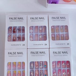 HỘP 24 MÓNG TAY ĐÁ ĐÍNH NƠ TẶNG KÈM KEO DÁN
