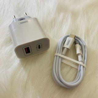 Bộ sạc nhanh 20W Pd QC Remax Rp U68 2 cổng Usb type C kèm dây type C lightning - Hàng chính hãng