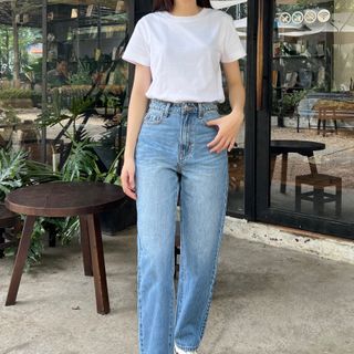 Quần Jeans Nữ Form Ống Đứng Lưng Cao Màu Xanh Nhạt Wash Bạc Hông Đùi (RB-021) giá sỉ