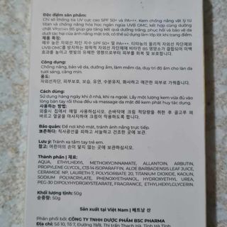 KEM CHỐNG NẮNG NÂNG TÔNG DƯỠNG DA SUN CREAM 50+ + - BSC