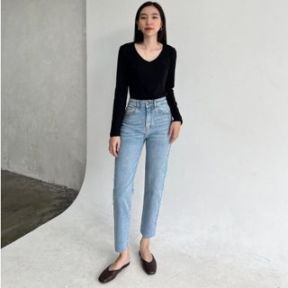 Quần Jeans Baggy Nữ Lưng Cao Co Giãn Nhẹ Màu Xanh Sáng Cắt Lai Thời Trang 𝐌𝐒𝐂-𝟎𝟏
