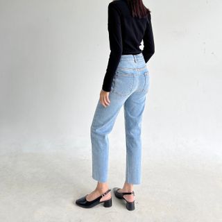 Quần Jeans Baggy Nữ Lưng Cao Co Giãn Nhẹ Màu Xanh Sáng Cắt Lai Thời Trang 𝐌𝐒𝐂-𝟎𝟏