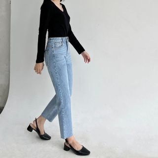 Quần Jeans Baggy Nữ Lưng Cao Co Giãn Nhẹ Màu Xanh Sáng Cắt Lai Thời Trang 𝐌𝐒𝐂-𝟎𝟏