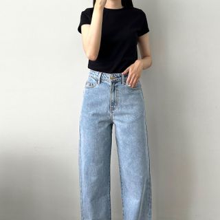 Quần Jeans Nữ Lưng Cao Ống Suông Rộng Màu Xanh Sáng Wash Bạc L-02E