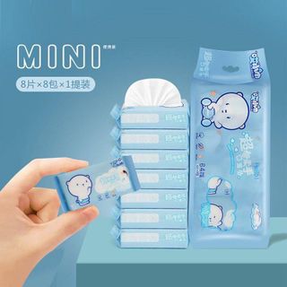 Khăn Giấy Ướt Mini Set 8 Gói (64 tờ) Dễ Thương Bỏ Túi Tiện Lợi, Gói Khăn Ướt Tiện Dụng