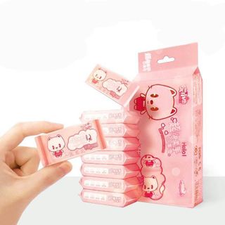 Khăn Giấy Ướt Mini Set 8 Gói (64 tờ) Dễ Thương Bỏ Túi Tiện Lợi, Gói Khăn Ướt Tiện Dụng