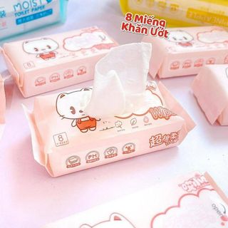 Khăn Giấy Ướt Mini Set 8 Gói (64 tờ) Dễ Thương Bỏ Túi Tiện Lợi, Gói Khăn Ướt Tiện Dụng