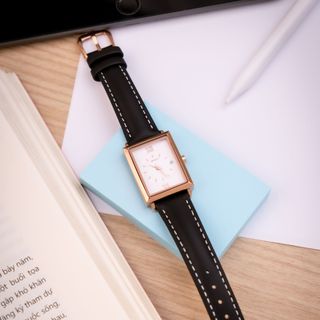 Đồng hồ nữ Draco D23-EL05 "Elegant" vàng hồng kết hợp chất liệu dây da bò màu đen-phụ kiện thời trang nữ nhẹ nhàng