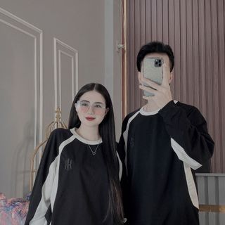 ÁO THUN NAM DÀI TAY, ÁO THUN NAM, NỮ PHỐI MÀU THÊU LOGO, ÁO CẶP THU ĐÔNG