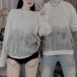 ÁO THUN DÀI TAY, ÁO THUN NỈ NAM, NỮ, CẶP ĐÔI IN LOANG THÊU CHỮ HK