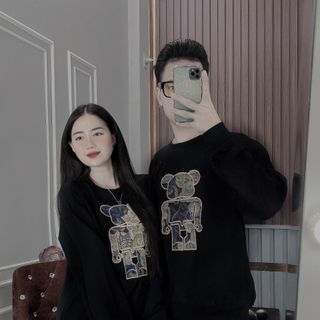 ÁO THUN NỈ TAY DÀI NAM NỮ, CẶP ĐÔI THÊU GẤU HK