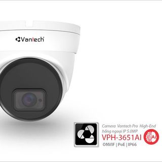 Camera Dome IP Vantech VPH-3651AI ( 5.0 Megapixel, Ống Kính 3.6mm/6mm, Hồng Ngoại 30m, Tích Hợp AI, giá sỉ
