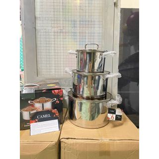 Bộ nồi 3 món inox 304 CAMEL, đáy 3 lớp, chống dính, tay cầm cách nhiệt - Bộ nồi inox cao cấp