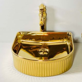 Chậu lavabo mạ vàng đặt bàn hình chữ U thiết kế gờ nổi độc đáo mã G316U