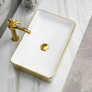 Chậu lavabo mạ vàng lòng trắng thiết kế sang trọng, mã L815VT