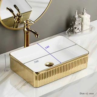 Chậu lavabo mạ vàng lòng trắng thiết kế sang trọng, mã L815VT