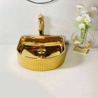 Chậu lavabo mạ vàng đặt bàn hình chữ U thiết kế gờ nổi độc đáo mã G316U giá sỉ