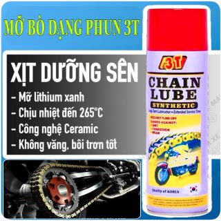 Mỡ bò nước dạng phun 3T bôi trơn dưỡng sên xích chống mài mòn và ma sát dung tích 500ml